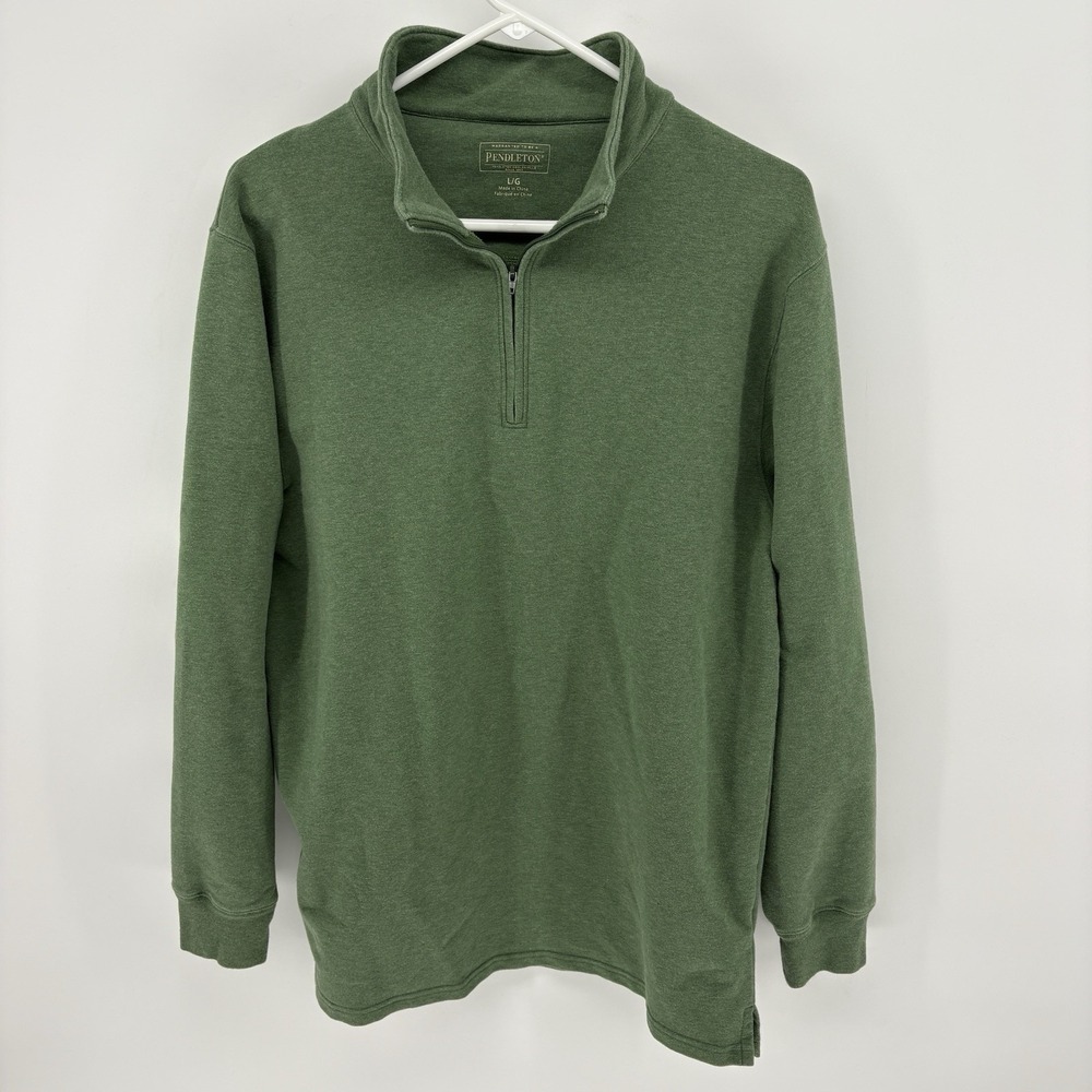 Pendleton Pullover Mens L Green Heathered Quarter‎ Zip Mock Neck Sweatshirt